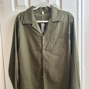 SOLD COOFANDY Men's Collared Long Sleeve Button Down Shirt Green Linen Blend